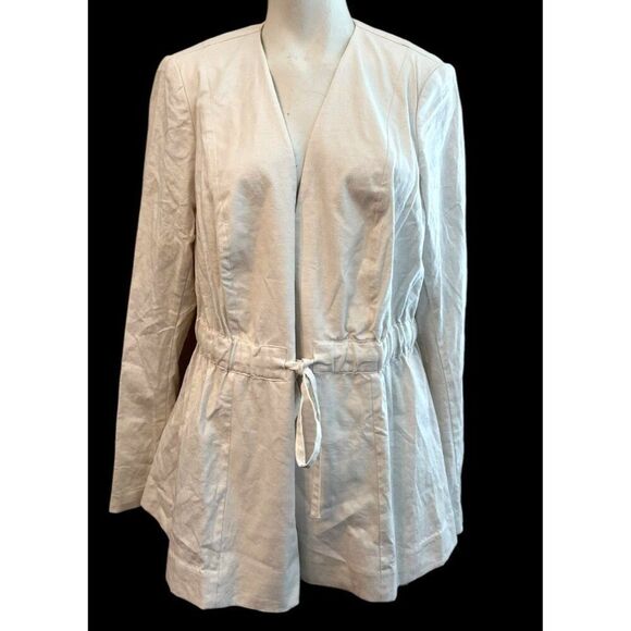 Lane Bryant 14 Linen Blend Utility Jacket White Belted Pockets Elastic Waist NWT - Picture 1 of 6